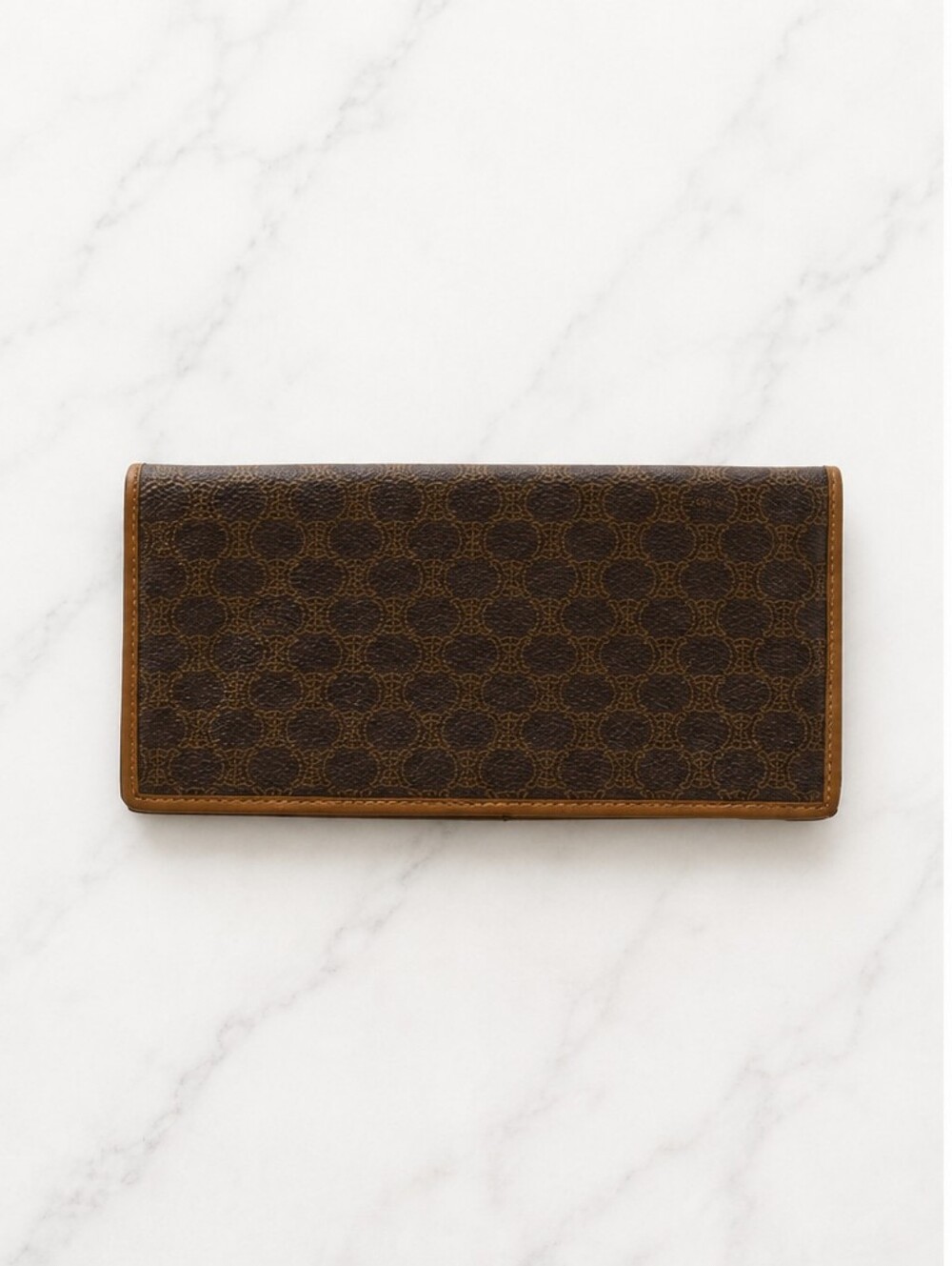 Celine Dark Brown Monogram & Tan Trim Long Wallet